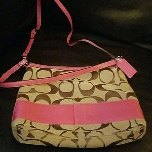 Coach monogram messenger style purse/pink accent
